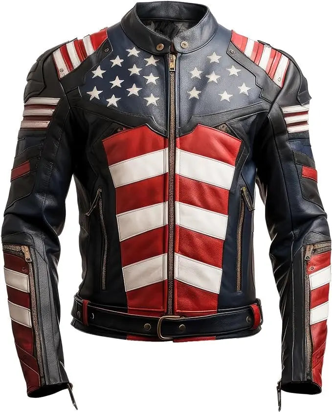 Mens Genuine Leather Jacket Inspired by American flag jacket Hide Crafts
