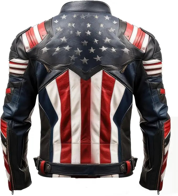Mens Genuine Leather Jacket Inspired by American flag jacket Hide Crafts
