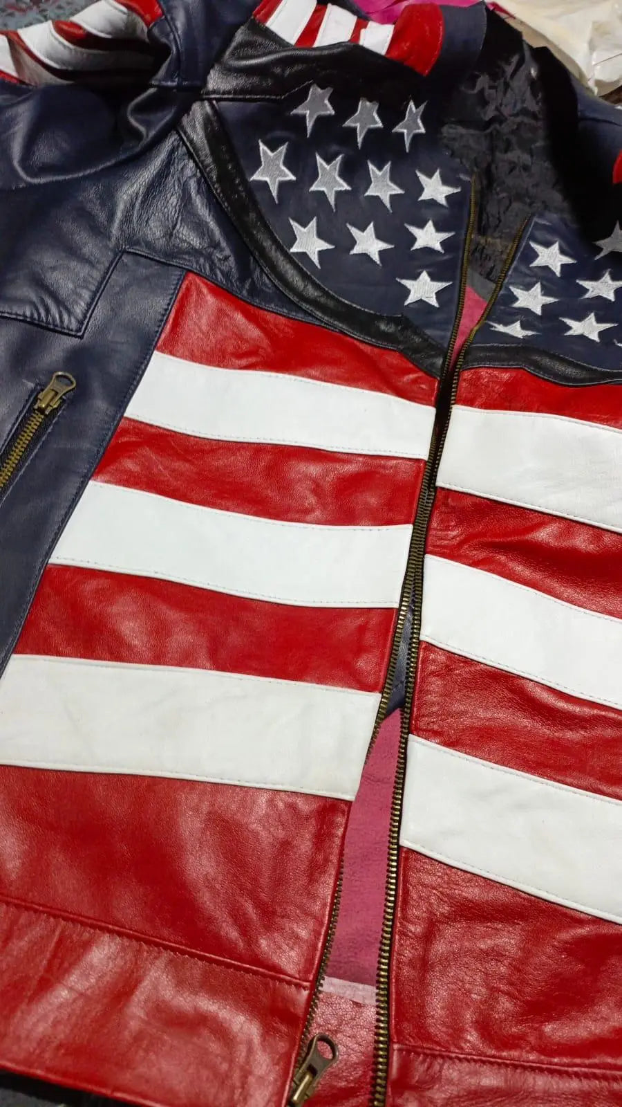Mens Genuine Leather Jacket Inspired by American flag jacket Hide Crafts