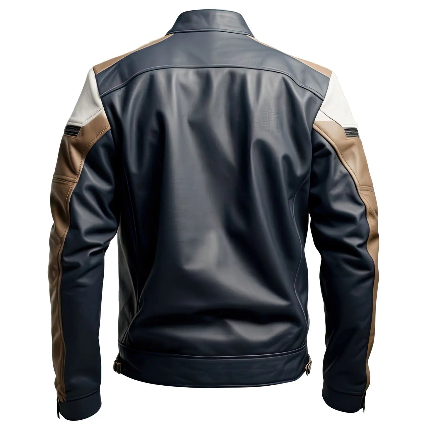 Mens Moto Biker Genuine Sheepskin Zip-Up Moto Biker Outfit Slim Fit Leather Jacket - Dark Blue Grey Hide Crafts