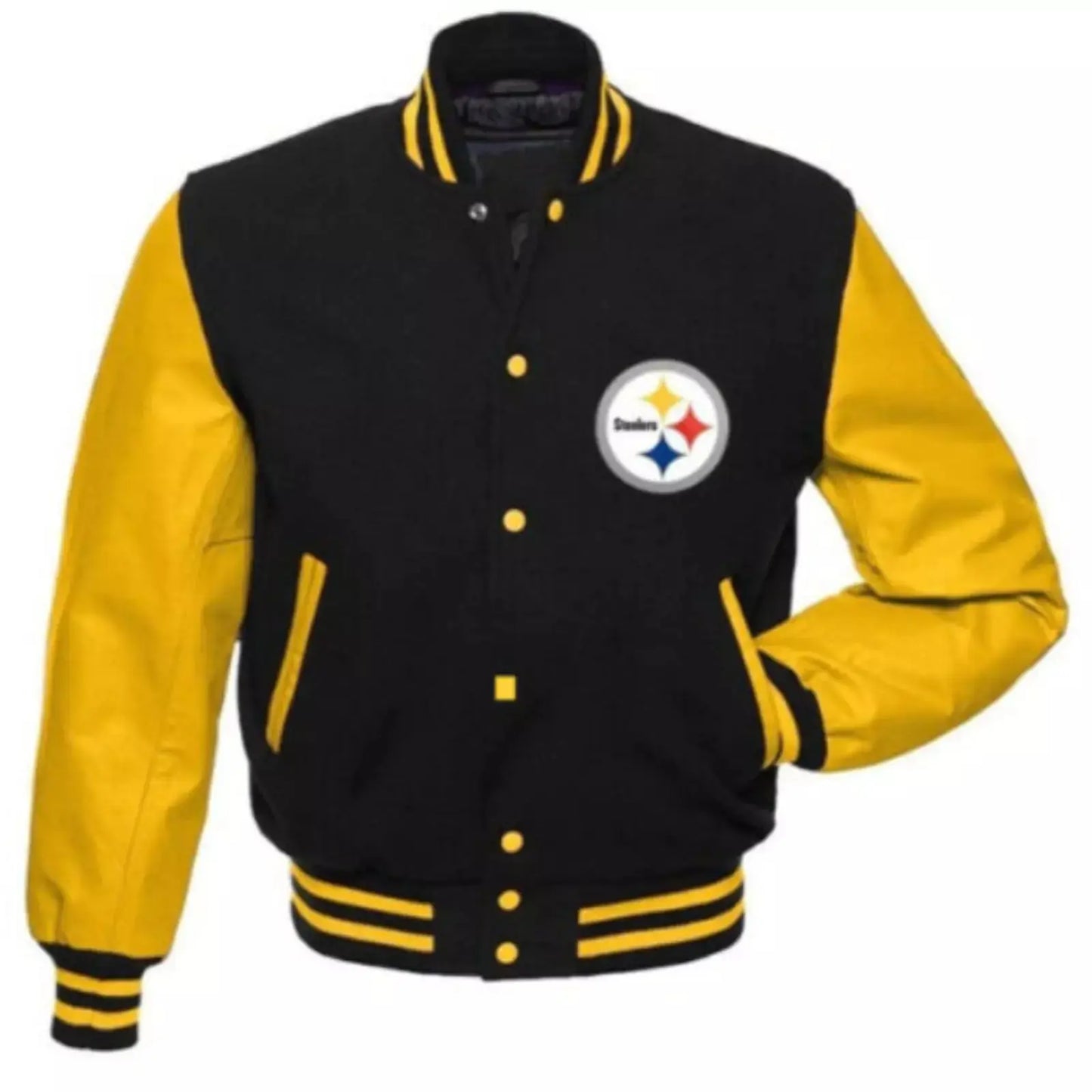 NFL Pittsburgh Steelers Letterman Varsity Jacket Wool with Real Leather Sleeves Hide Crafts