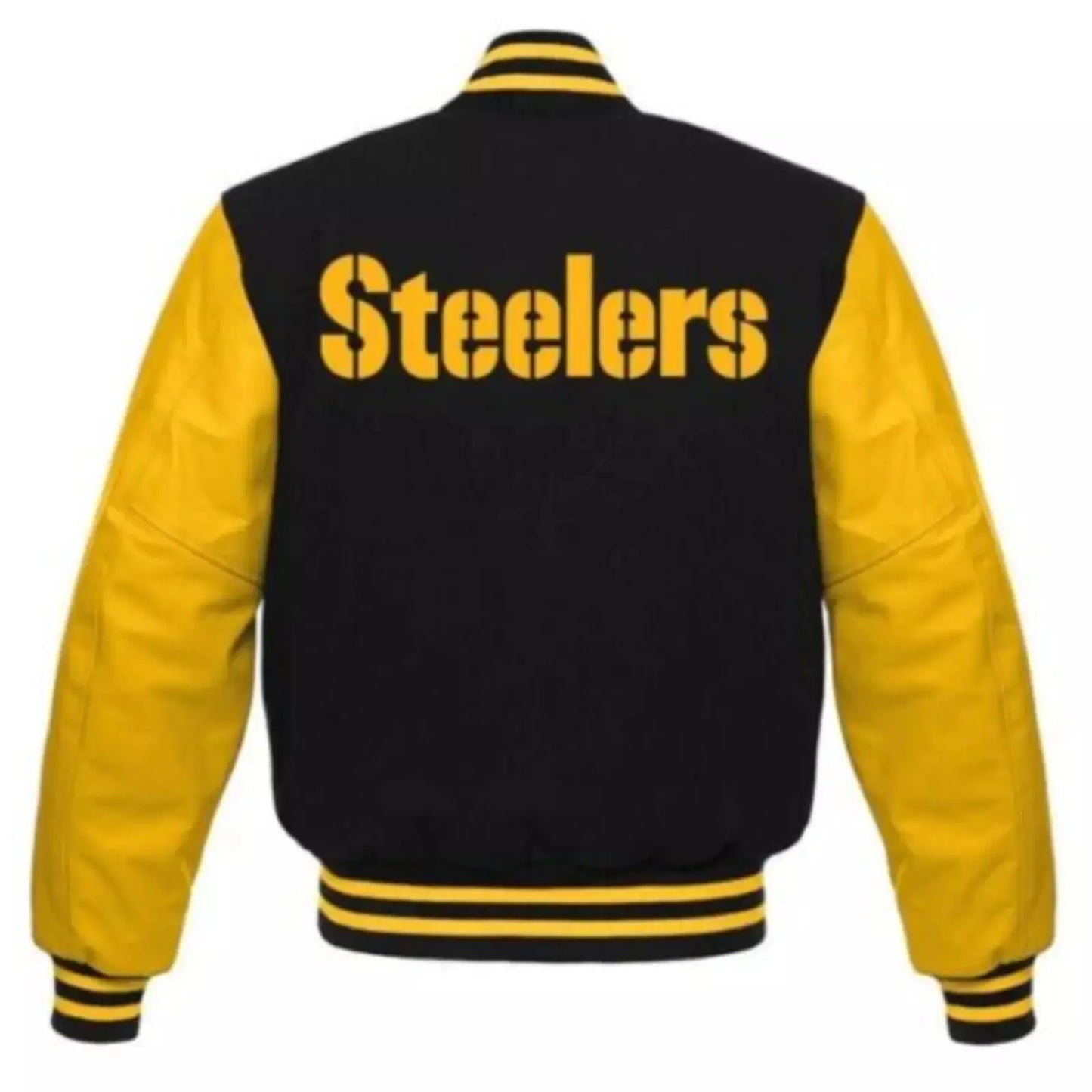 NFL Pittsburgh Steelers Letterman Varsity Jacket Wool with Real Leather Sleeves Hide Crafts