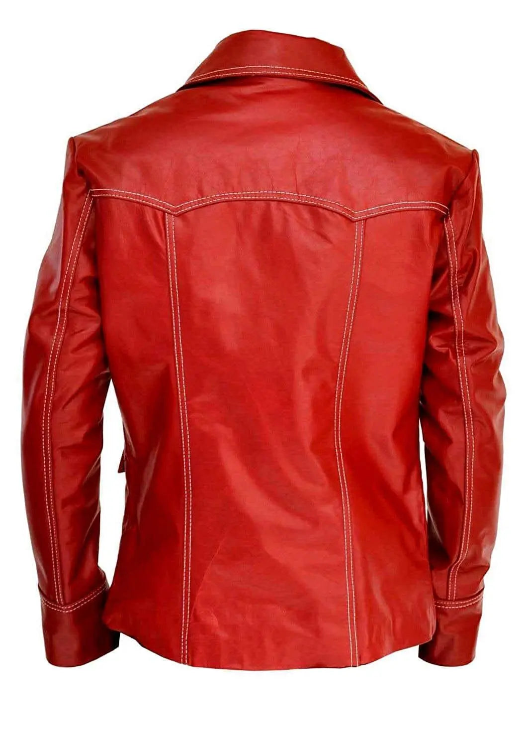 Red Leather Button-Down Jacket with Contrast White Stitching Hide Crafts