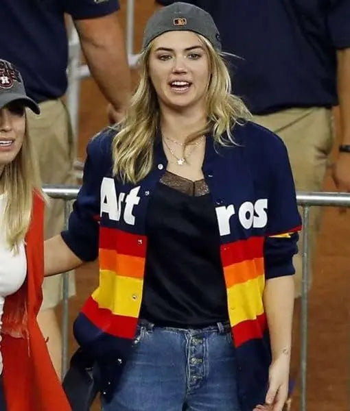 Stylish Astros Elegance Fashion Kate Upton Rainbow Stripe Blue Sweater Hide Crafts