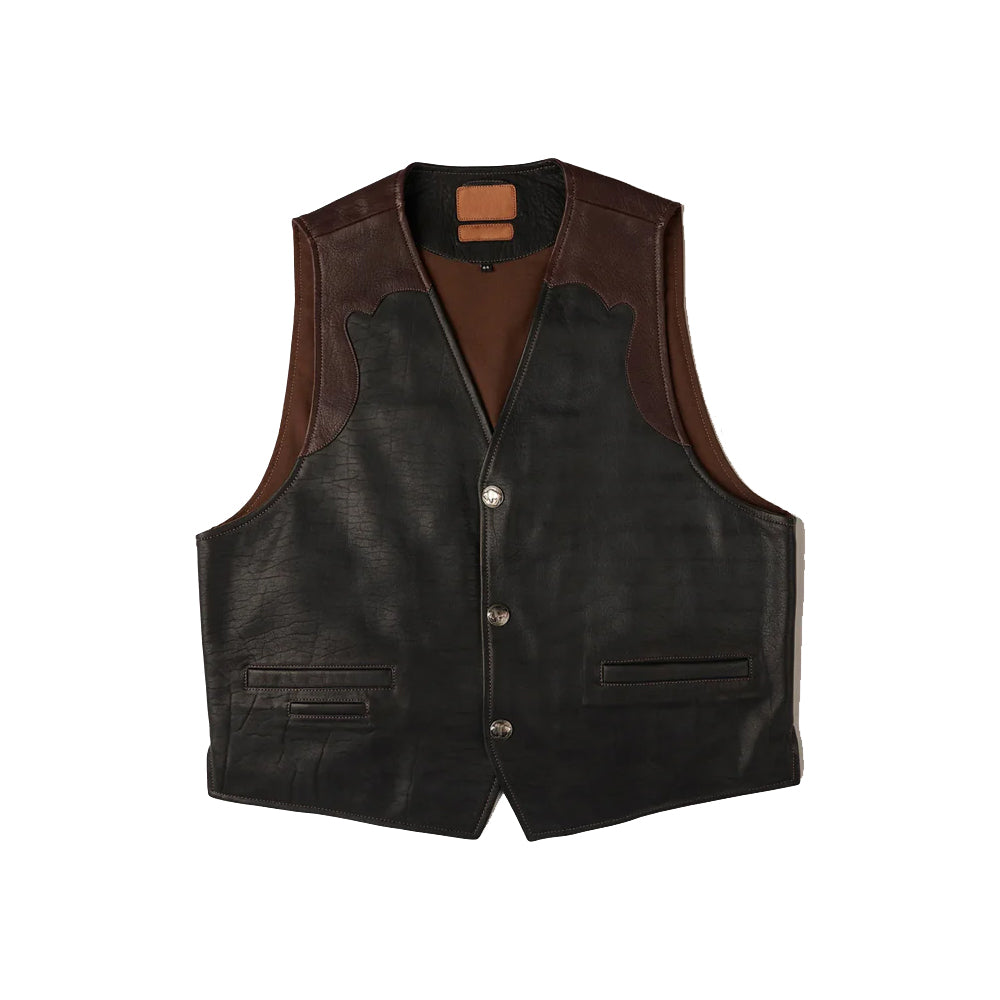Black Brown Cowhide Leather Vest