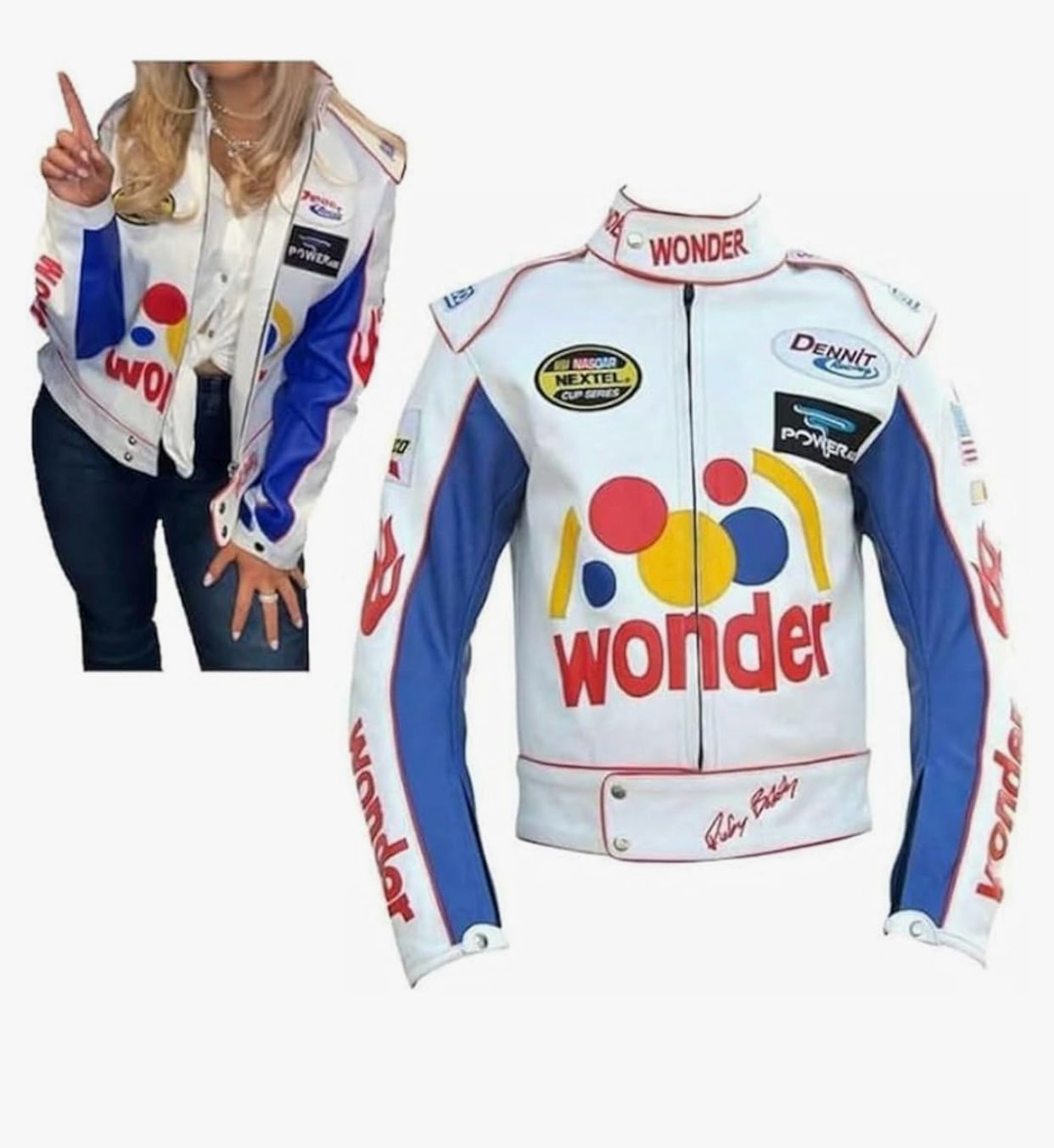 Ricky Bobby Wonder Jacket Racing White Faux Leather Jacket - Hide Crafts