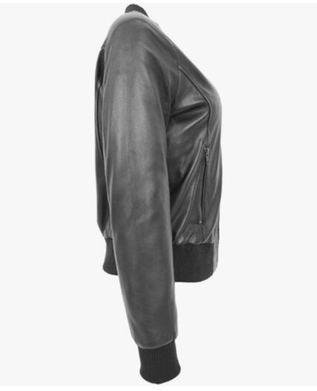 Classic Leather Bomber Jacket, Black, Ribbed Collar and Cuffs, Full Zip Front - Hide Crafts