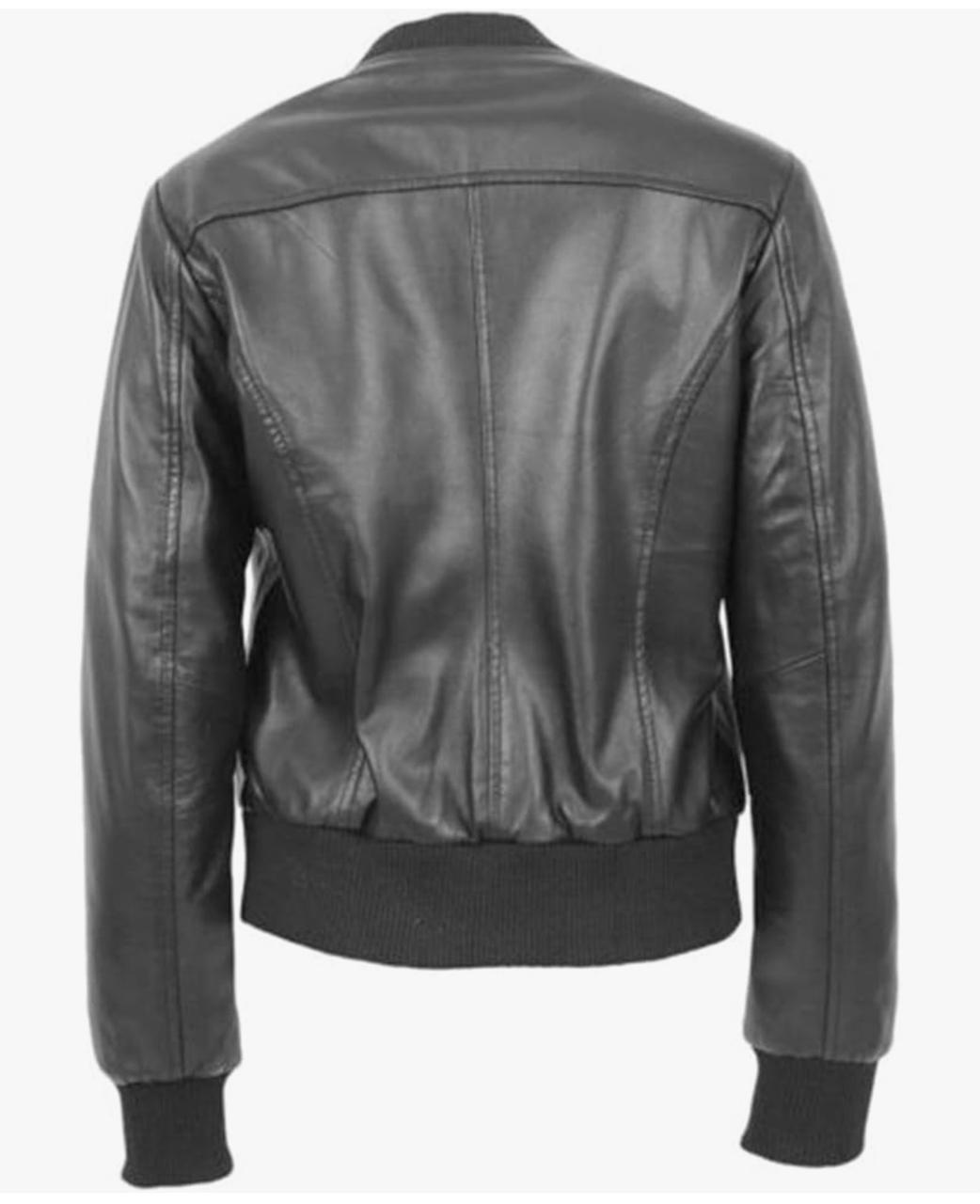 Classic Leather Bomber Jacket, Black, Ribbed Collar and Cuffs, Full Zip Front - Hide Crafts