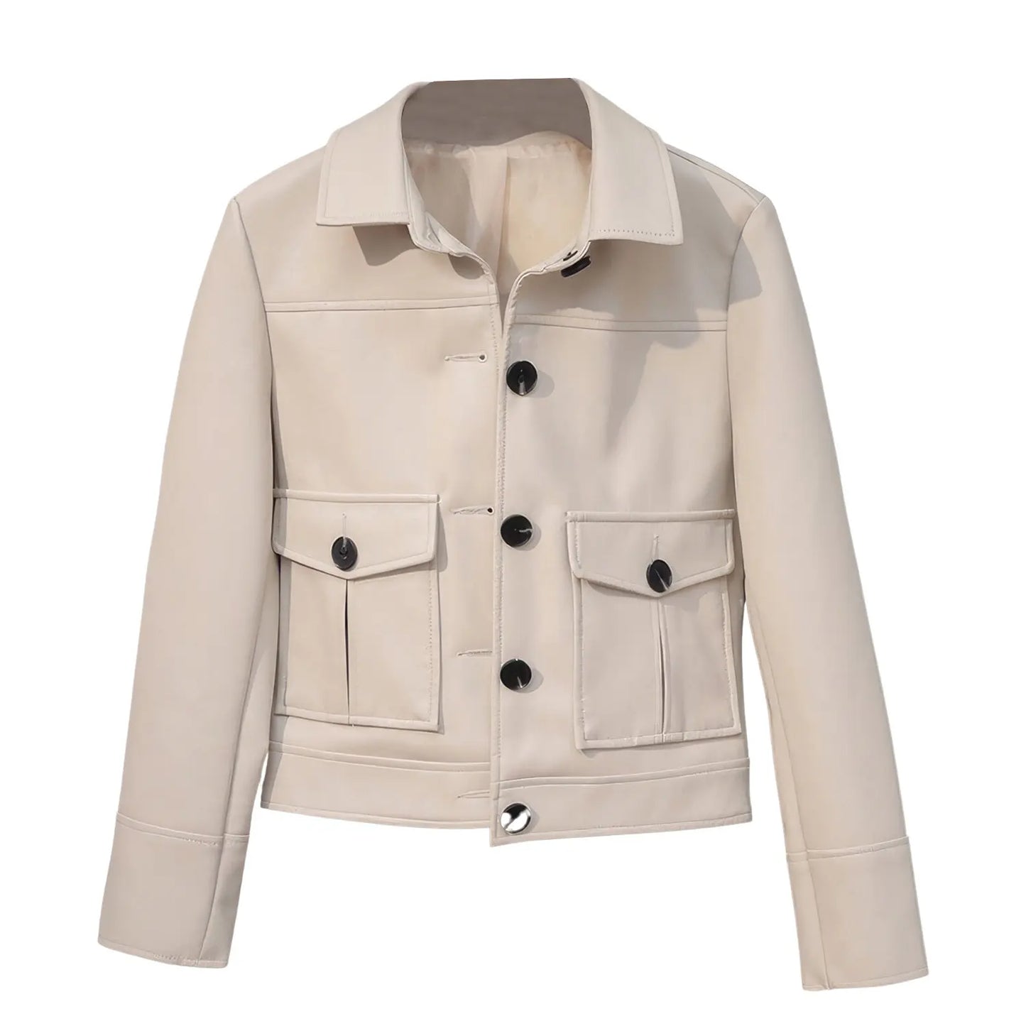 Women's Beige/ Creame Genuine Sheepskin New York Biker Leather Jacket, Motorcycle Sporty, Single Breasted Style Hide Crafts