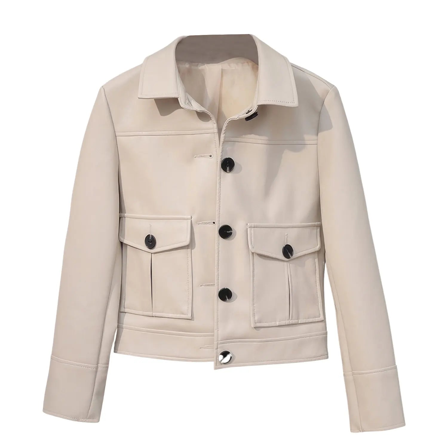 Women's Beige/ Creame Genuine Sheepskin New York Biker Leather Jacket, Motorcycle Sporty, Single Breasted Style Hide Crafts