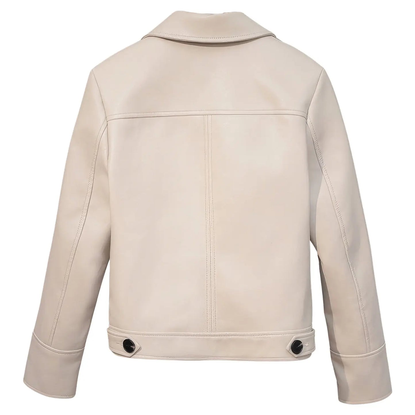 Women's Beige/ Creame Genuine Sheepskin New York Biker Leather Jacket, Motorcycle Sporty, Single Breasted Style Hide Crafts