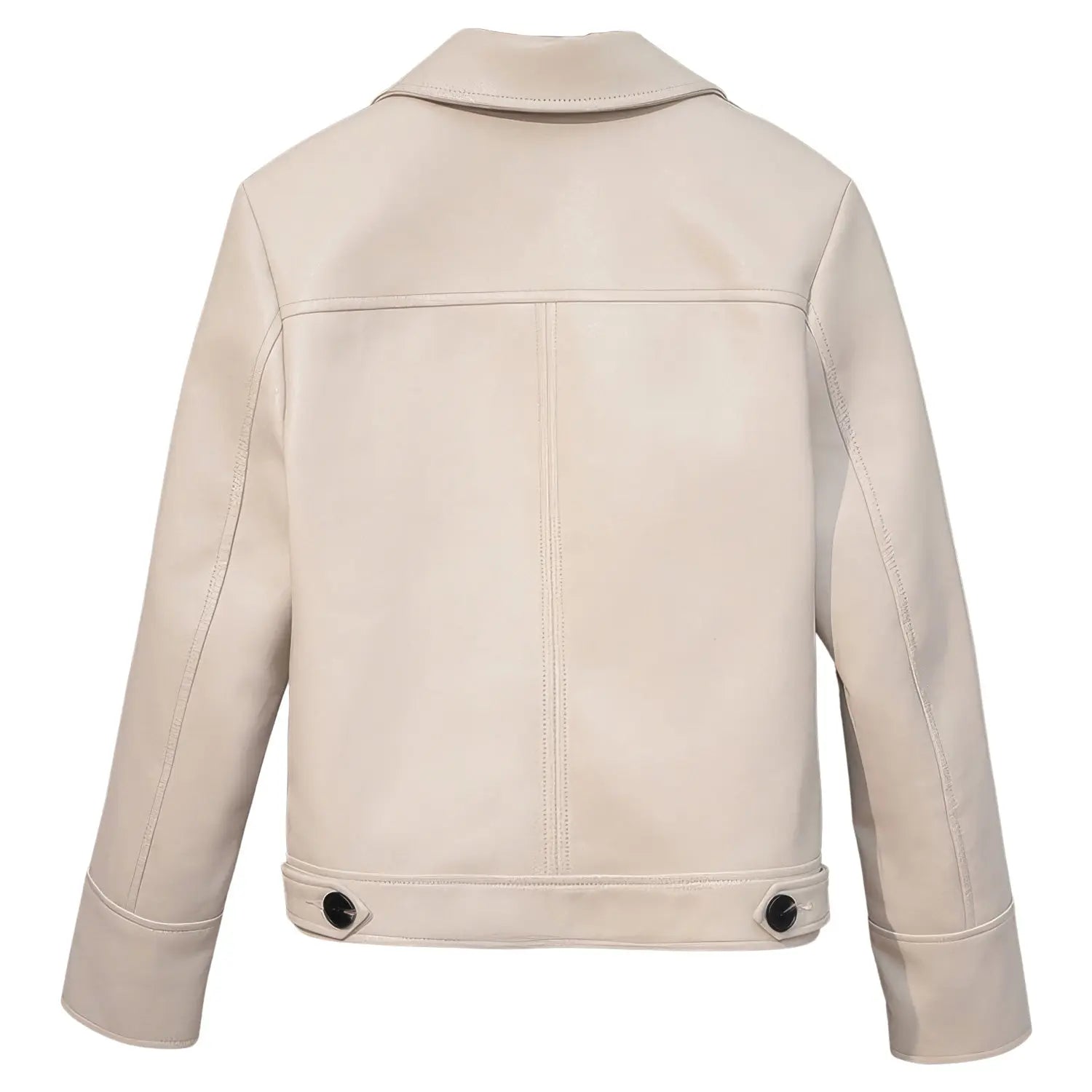 Women's Beige/ Creame Genuine Sheepskin New York Biker Leather Jacket, Motorcycle Sporty, Single Breasted Style Hide Crafts