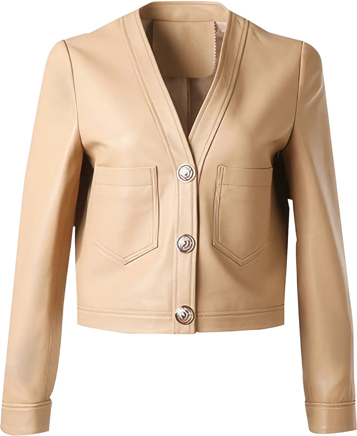 Women's Beige Cropped Real Sheep Leather Korean Fashion Jacket Hide Crafts