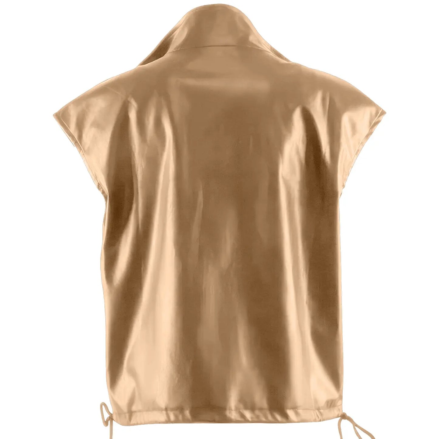 Women’s Fawn Brown Biker Sleeveless Vest Moto Café Racer ll Casual Loose Leather Waistcoat ll Genuine Sheepskin Stand Collar Hide Crafts