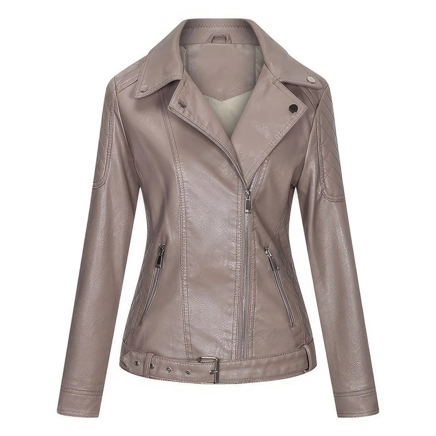 Women's Leather Biker Coat with Zipper and Pockets (Light Purple, Lavender) Hide Crafts