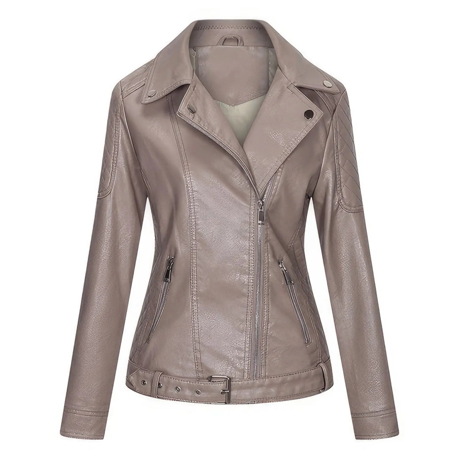 Women's Leather Biker Coat with Zipper and Pockets (Light Purple, Lavender) Hide Crafts