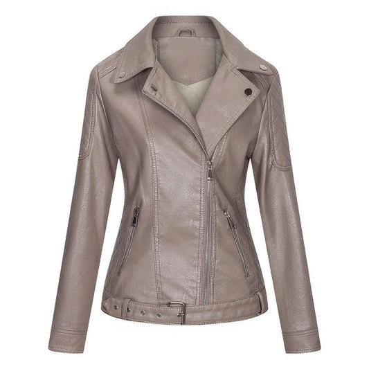 Women's Leather Biker Coat with Zipper and Pockets (Light Purple, Lavender) Hide Crafts