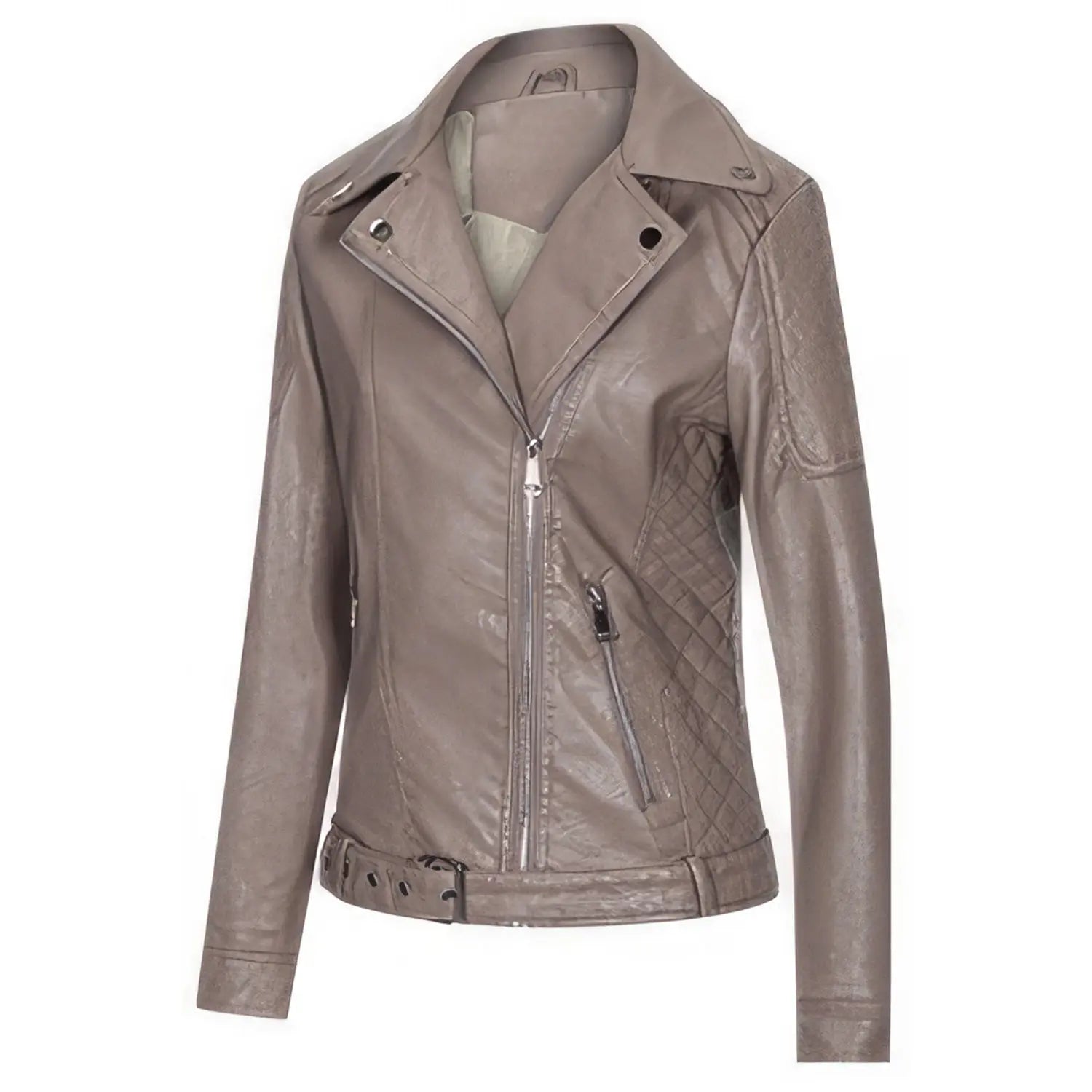 Women's Leather Biker Coat with Zipper and Pockets (Light Purple, Lavender) Hide Crafts