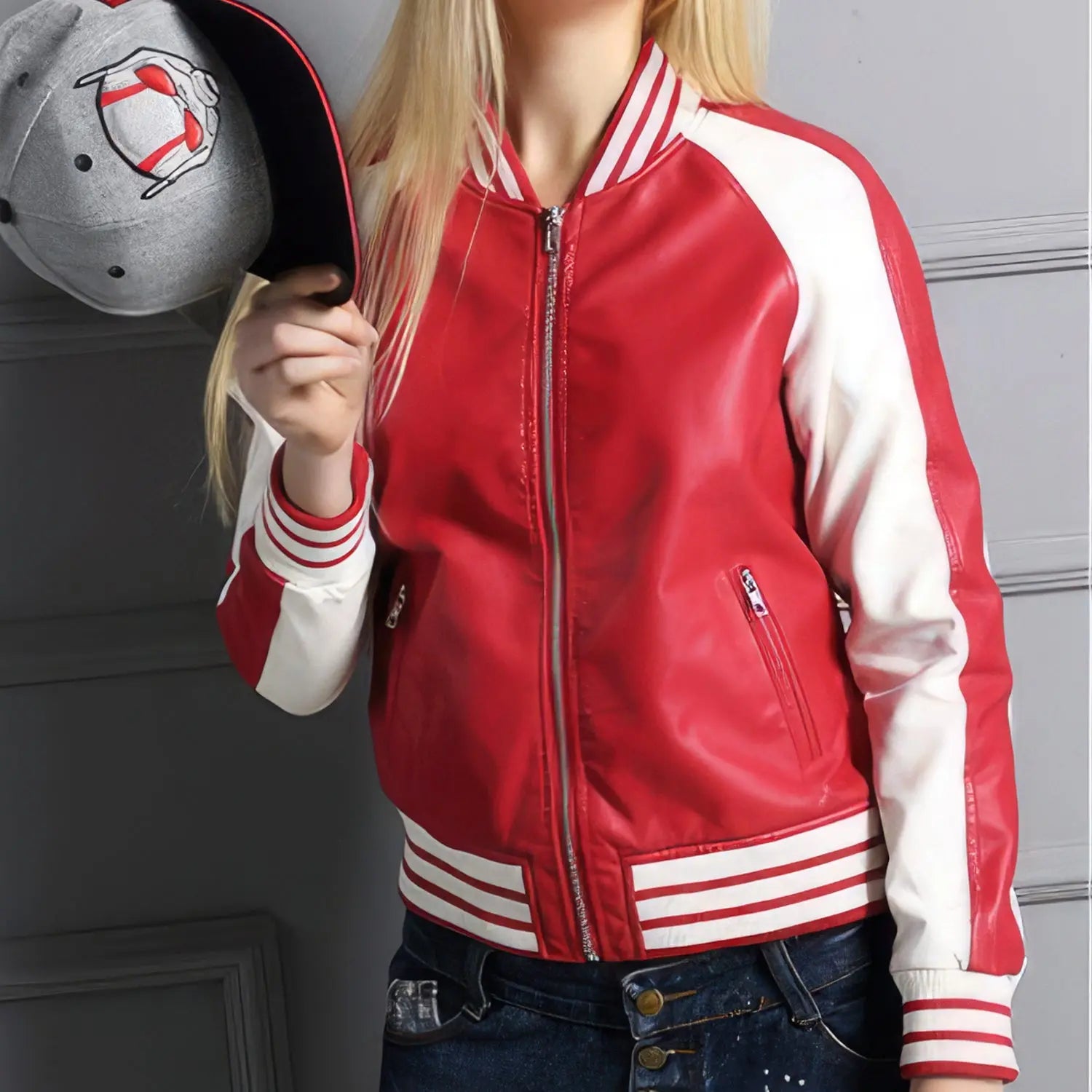 Women's Real Sheepskin Leather Varsity Jacket ll Rib Knit Collar and Cuffs Hide Crafts