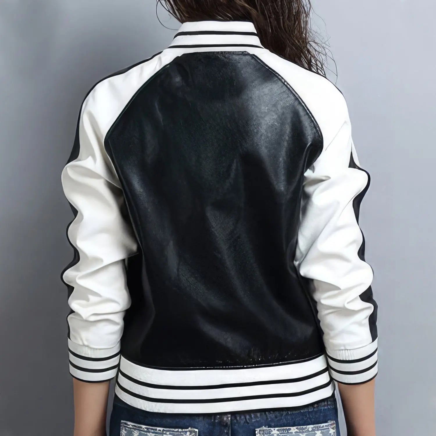 Women's Real Sheepskin Leather Varsity Jacket ll Rib Knit Collar and Cuffs Hide Crafts