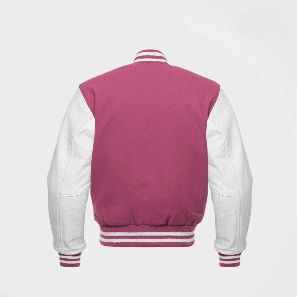Pink Wool body White Sleeves Premium Varsity Jacket Letterman Baseball College