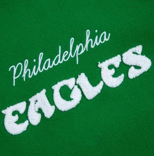 Philadelphia Eagles GOLF WANG Kelly Green Letterman Wool Jacket with leather arms
