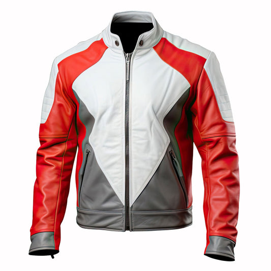The Red & White Moto Leather Jacket by Hide Crafts