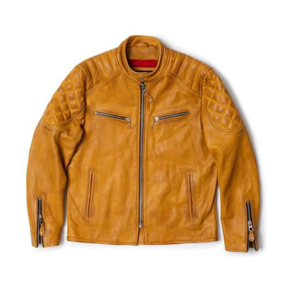 Classic Biker Cafe Racer Leather Jacket For Men