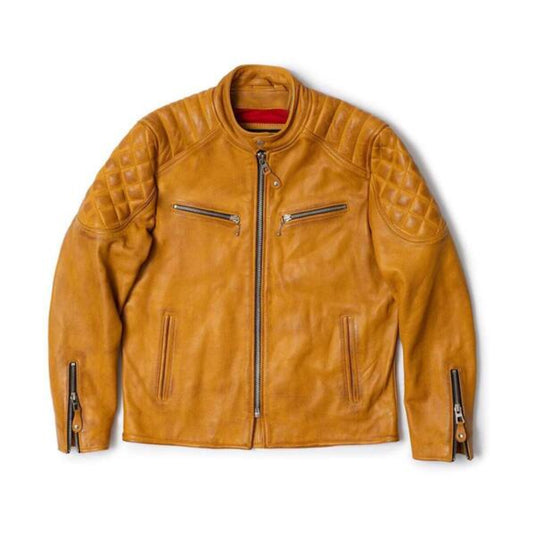 Classic Biker Cafe Racer Leather Jacket For Men