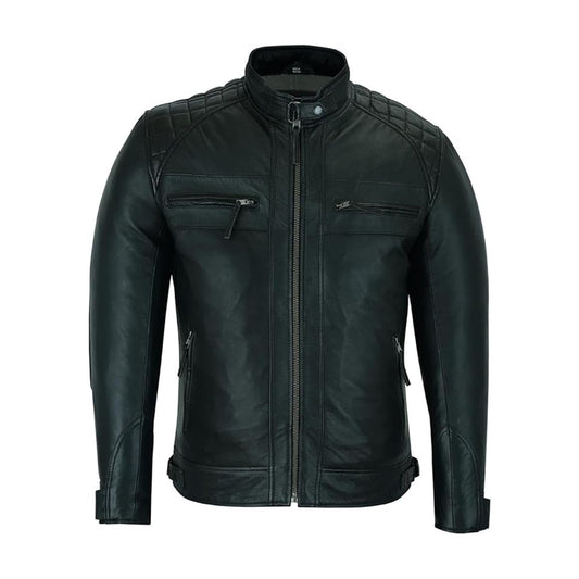 Men's Cafe Racer Gatsby Black Waxed Lambskin Motorcycle Leather Jacket