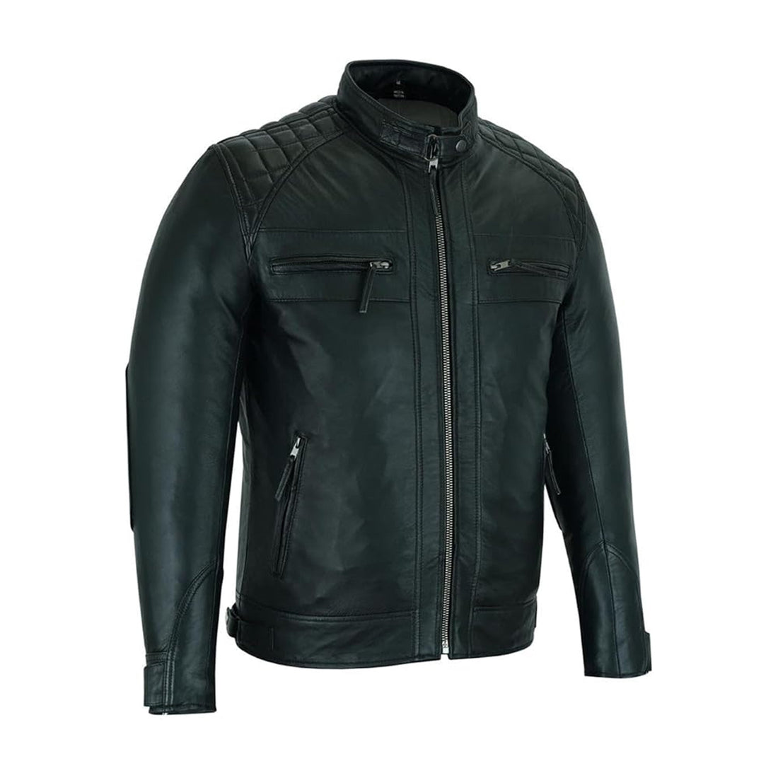 Men's Cafe Racer Gatsby Black Waxed Lambskin Motorcycle Leather Jacket