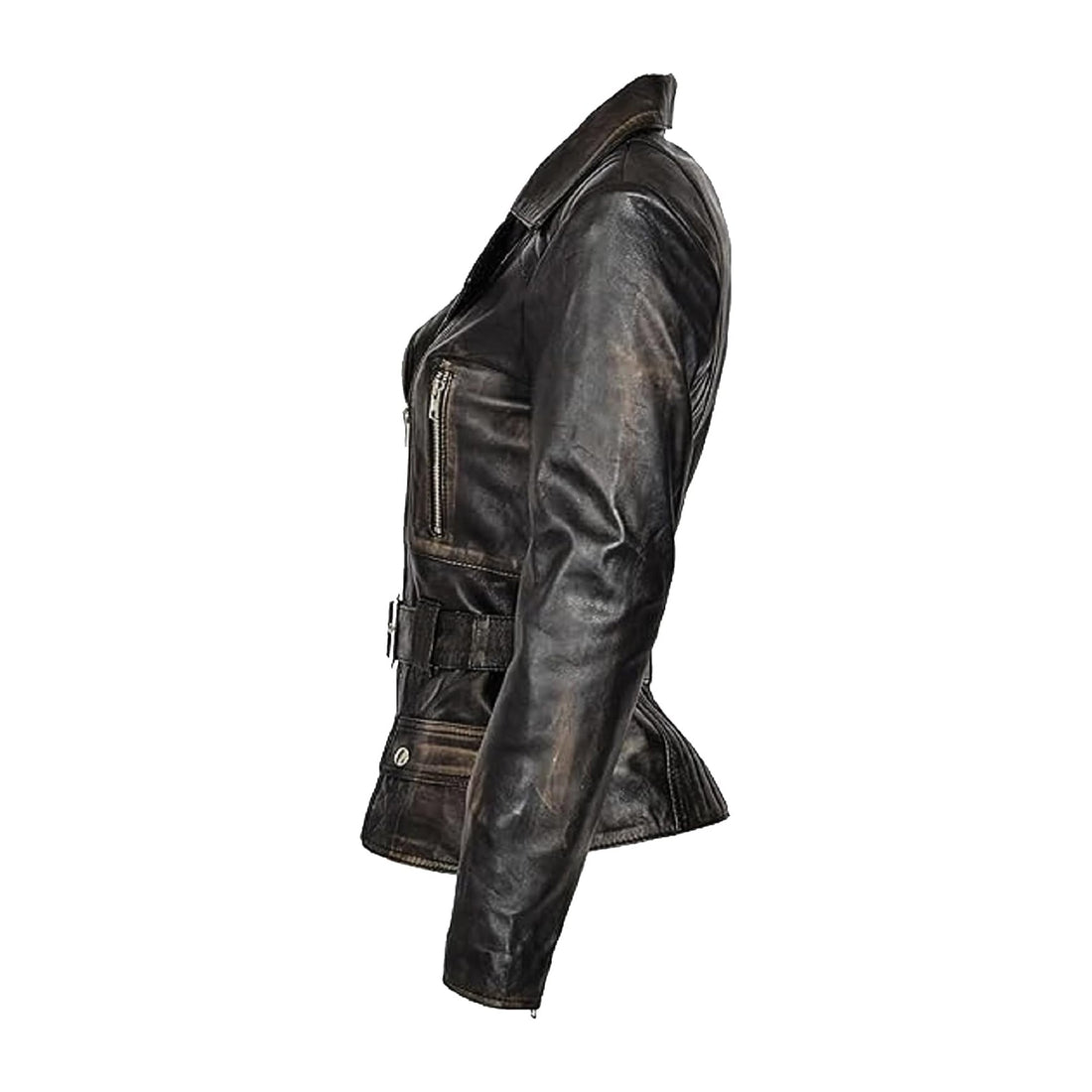 Vintage Women Cafe Racer Black Distressed Biker Real Leather Motorcycle Jacket