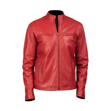 Men's Ionic Red Leather Biker Jacket