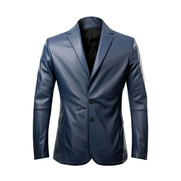 Men & Women Navy blue jacket Sheepskin Leather Jacket Single Breasted Notch Lapel, Lightweight Classy Casual