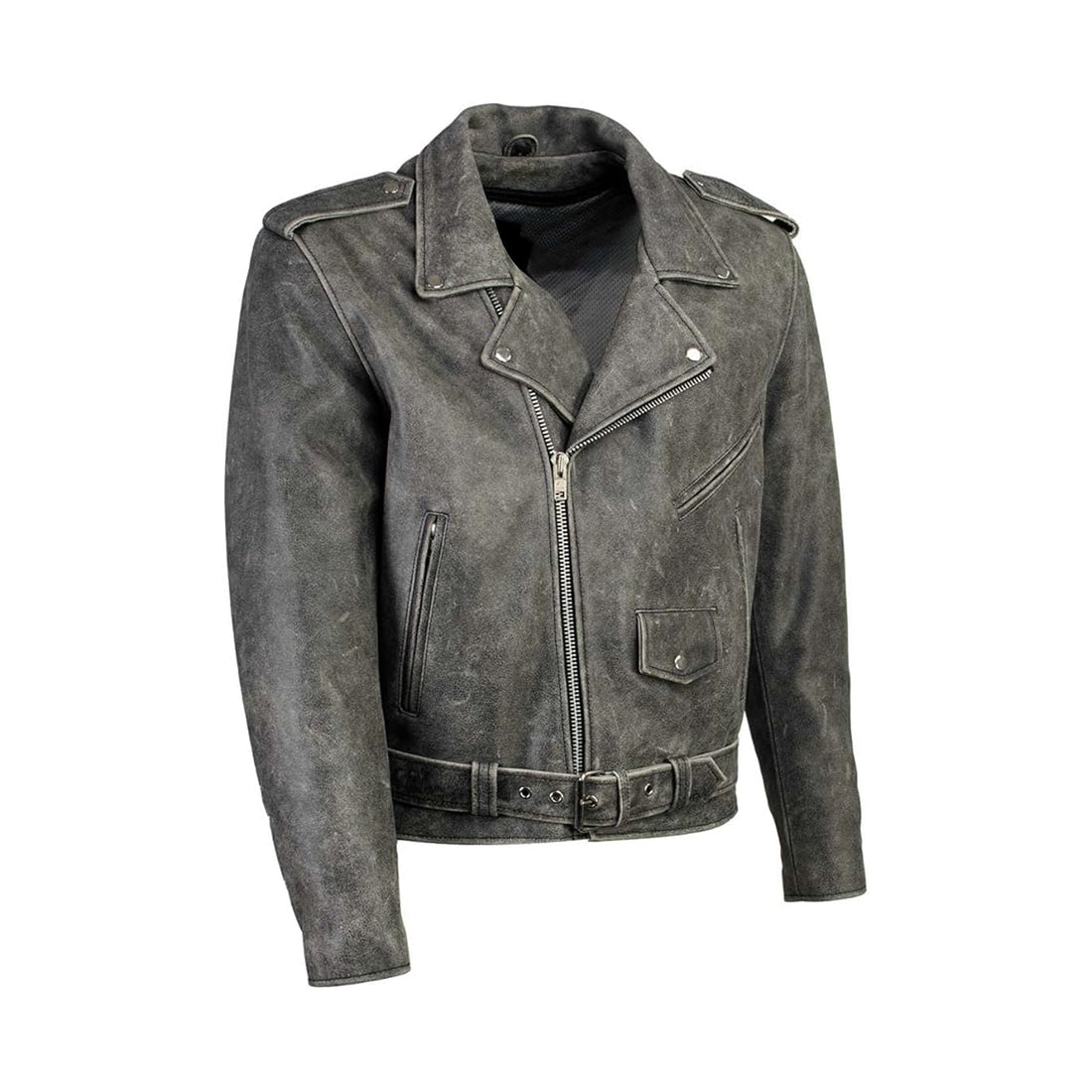 Men's Grey Biker Leather Jacket - Real Leather Jacket