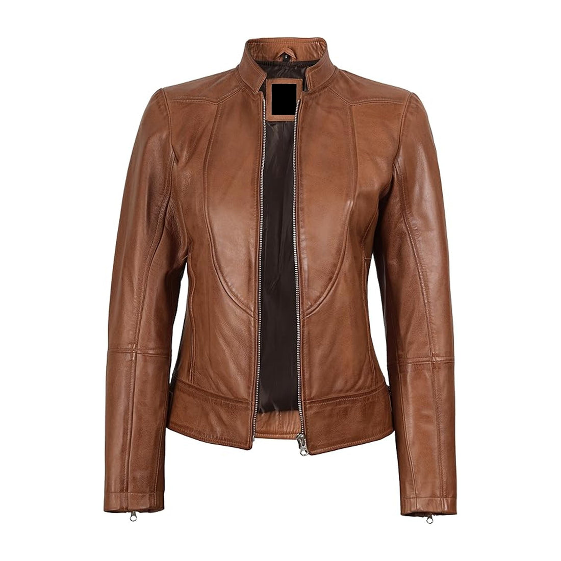 Women's Tan Brown Lambskin Leather Cafe Racer Jacket