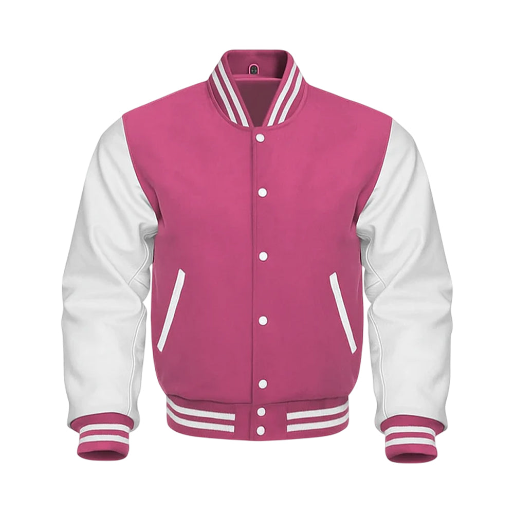 Pink Wool body White Sleeves Premium Varsity Jacket Letterman Baseball College