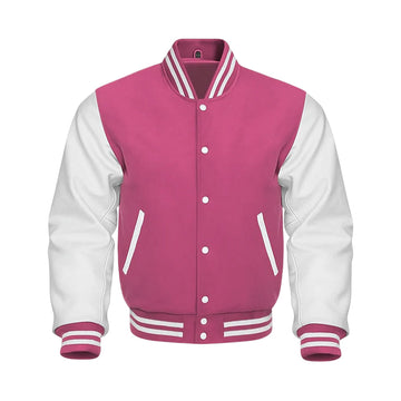 Pink Wool body White Sleeves Premium Varsity Jacket Letterman Baseball College
