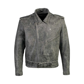 Men's Grey Biker Leather Jacket - Real Leather Jacket