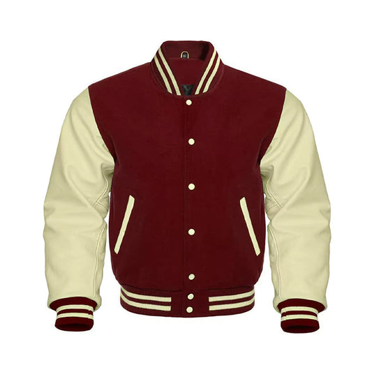 Men and Women Varsity Baseball Jacket College Lettermen Retro Bomber Maroon Wool & Cream Leather Arms Jacket Gift for Him ~ Gift for Her