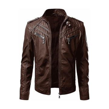 Men's Slim Fit Brown Biker Leather Jacket