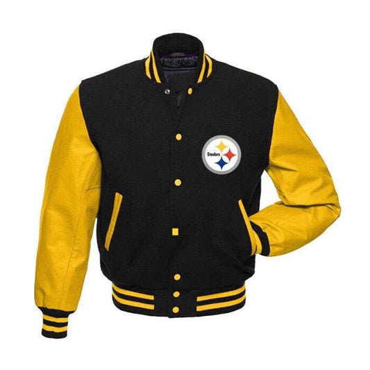 NFL Pittsburgh Steelers Letterman Varsity Jacket Wool with Real Leather Sleeves