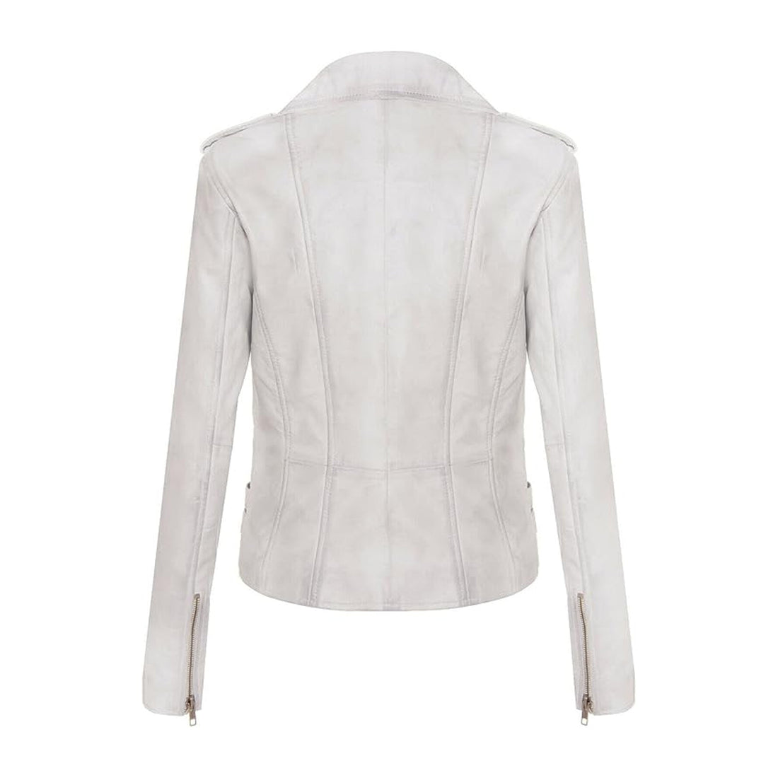 Ladies Leather Biker Jacket White Real Lamb Vintage Gothic Buckle Jacket