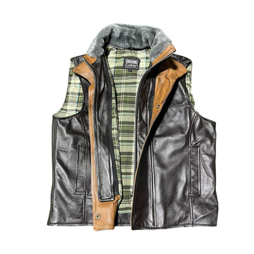 Men’s Black Vest With Brown Shearling Lining – Gilet with Zipper Pockets