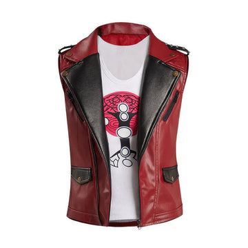 Men's vest Wine Red Genuine Sheepskin Metal Studded Sleeveless Punk Vest Superhero Cosplay Costume Leather Waistcoat