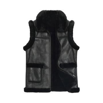 Men's Black Sheepskin Men's leather Vest with Sherpa Lining
