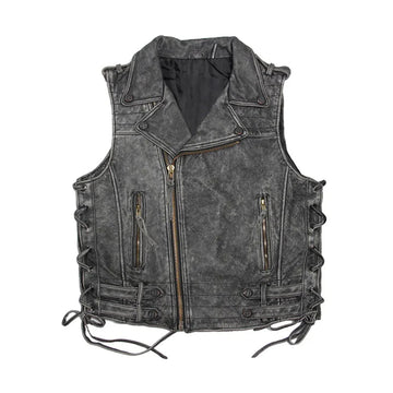 Men''s Black Vintage Men's leather vest for Motorcycle Riding