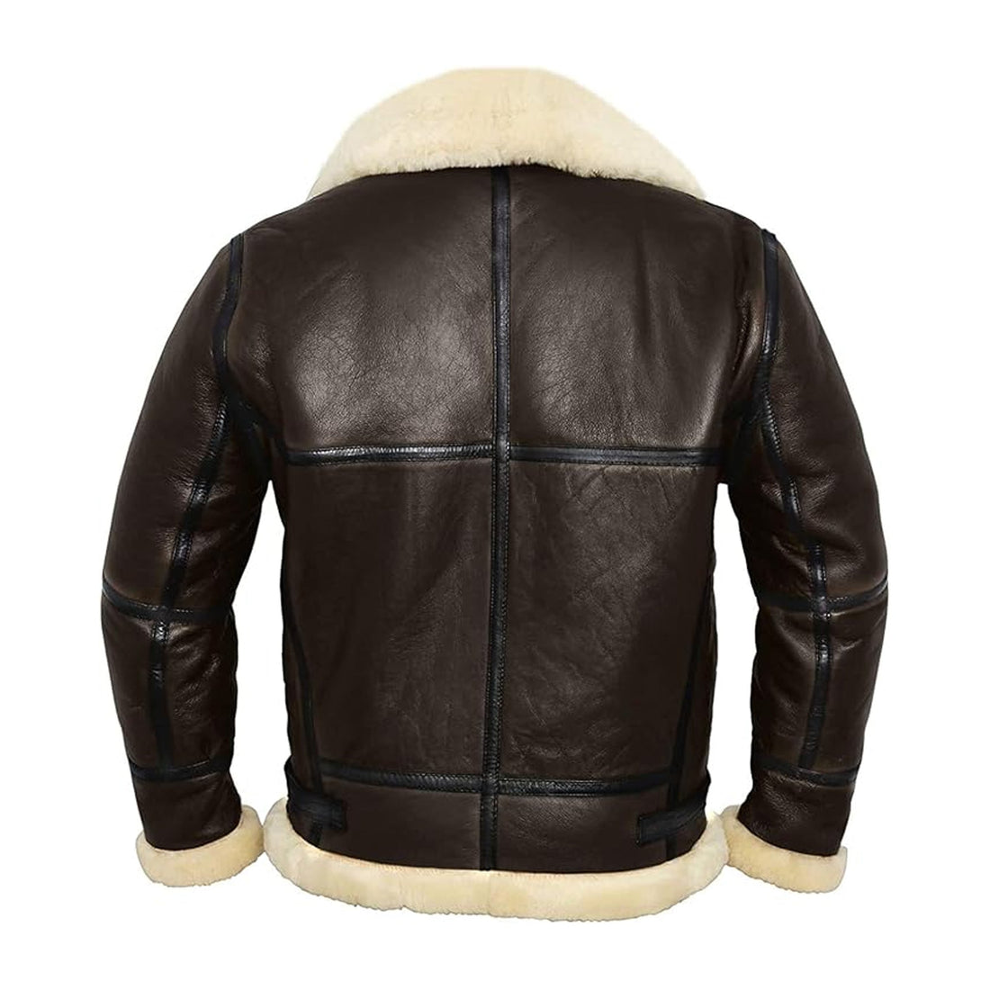 Men B3 Bomber Aviator Real Cream Fur Shearling Warm Genuine Leather Brown Jacket For Winter