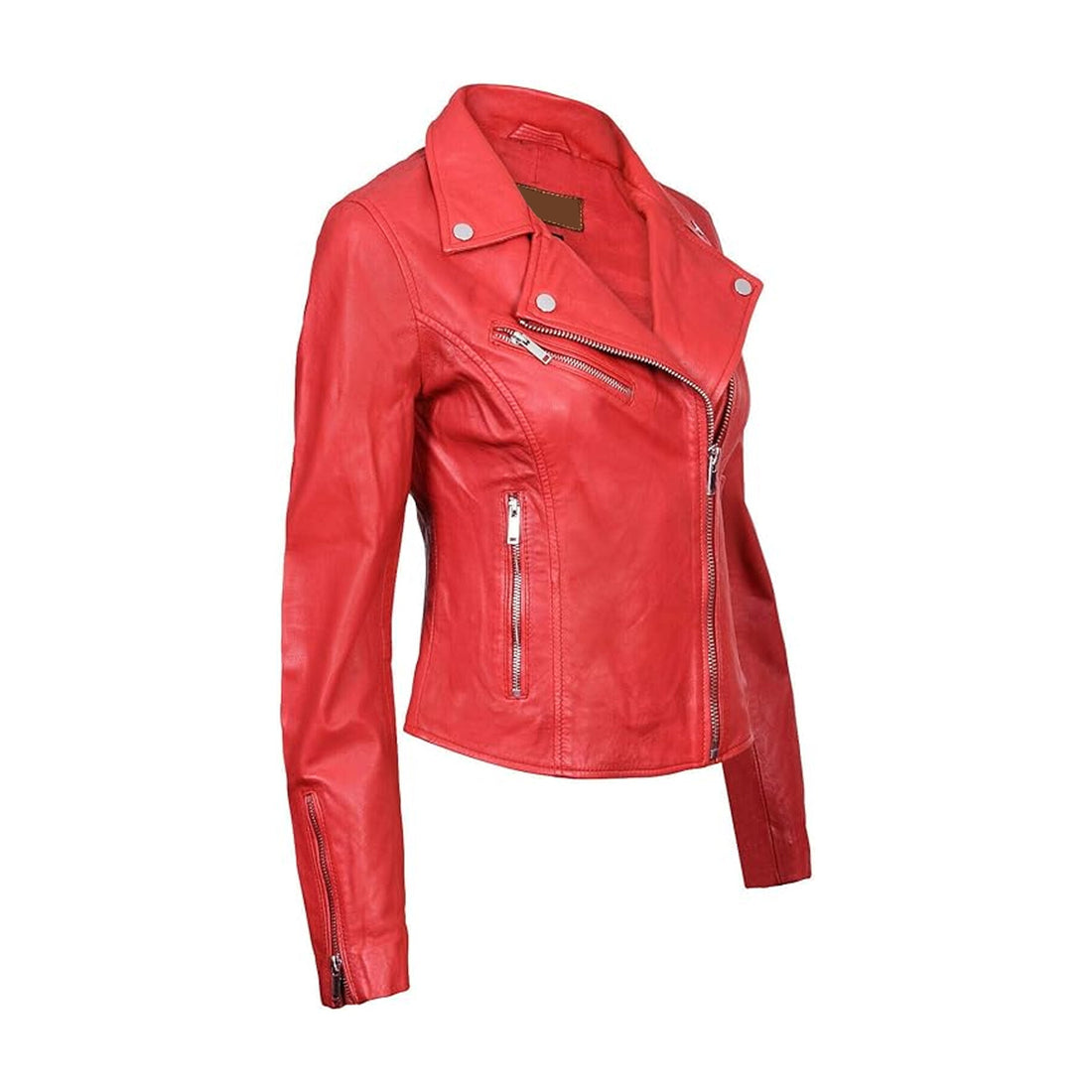 Women Fashion Biker Red Leather Jacket
