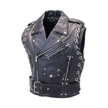 Chromed Out Leather Motorcycle Chain Vest